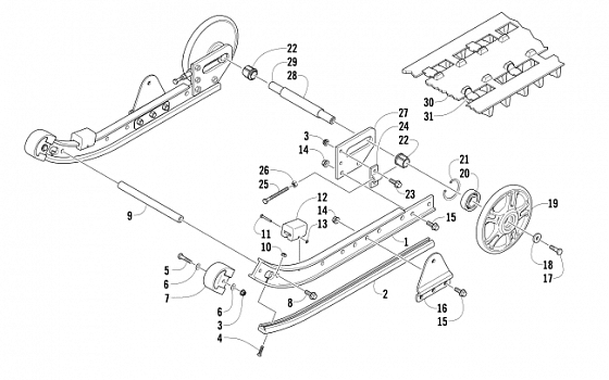 SLIDE RAIL, IDLER WHEELS, AND TRACK ASSEMBLY