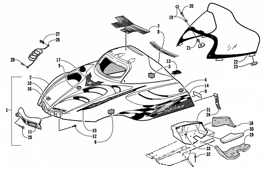 HOOD AND WINDSHIELD ASSEMBLY