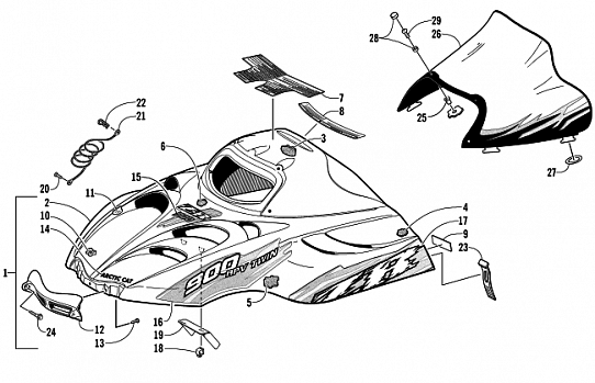 HOOD AND WINDSHIELD ASSEMBLY