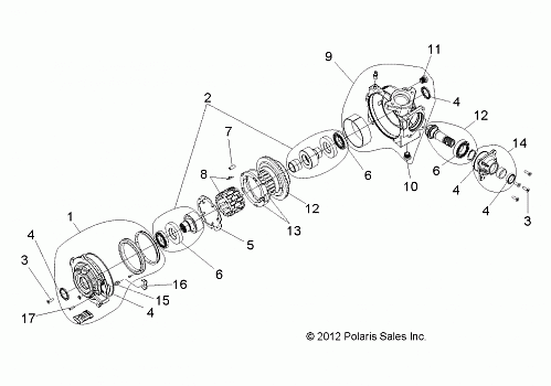 DRIVE TRAIN, FRONT GEARCASE INTERNALS - A14GH8EFI (49ATVGEARCASE1333053)