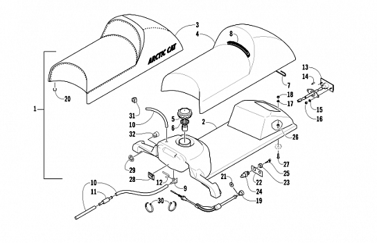 GAS TANK, SEAT, AND TAILLIGHT ASSEMBLY