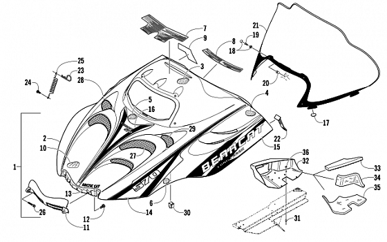 HOOD AND WINDSHIELD ASSEMBLY