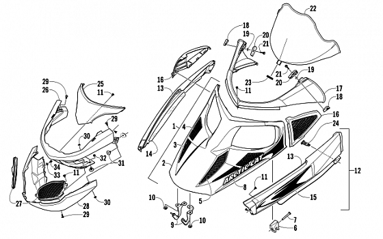 HOOD, WINDSHIELD, AND FRONT BUMPER ASSEMBLY