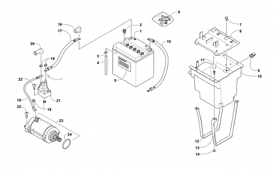 BATTERY AND STARTER MOTOR ASSEMBLY