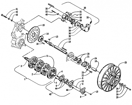 DRIVE TRAIN SHAFTS AND BRAKE ASSEMBLIES