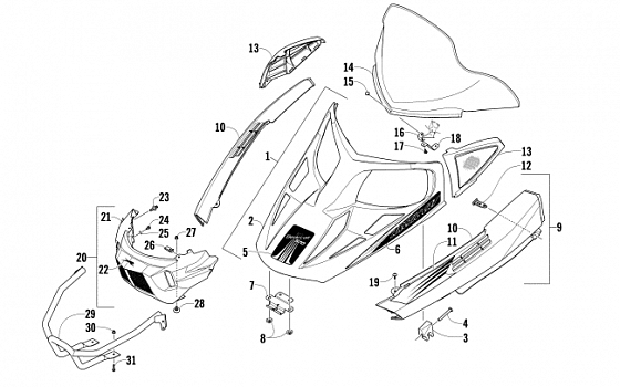 HOOD, WINDSHIELD, AND FRONT BUMBER ASSEMBLY