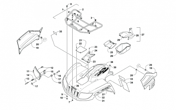 FRONT RACK, BODY PANEL, AND HEADLIGHT ASSEMBLIES