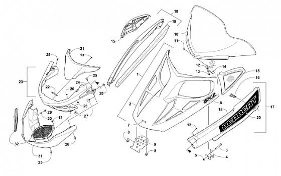 HOOD, WINDSHIELD, AND FRONT BUMPER ASSEMBLY