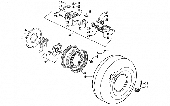 REAR WHEELS AND BRAKE ASSEMBLY