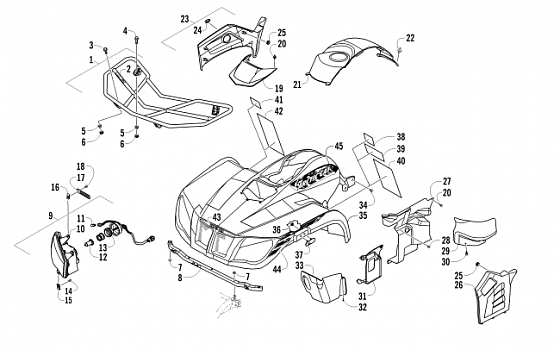 FRONT RACK, BODY PANEL, AND HEADLIGHT ASSEMBLIES