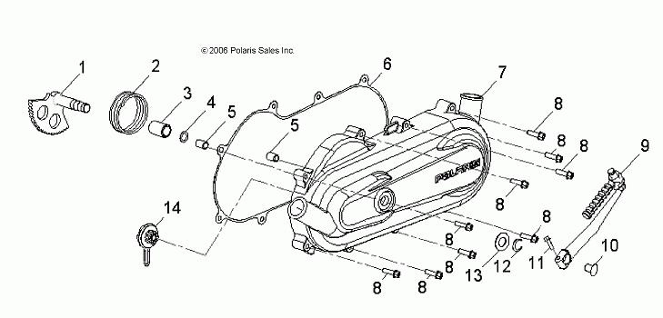 ENGINE, CLUTCH COVER and KICK START - A09KA09AB/AD (49ATVCRANKCASECVRLH09SP90)