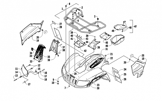 FRONT RACK, BODY PANEL, AND HEADLIGHT ASSEMBLIES