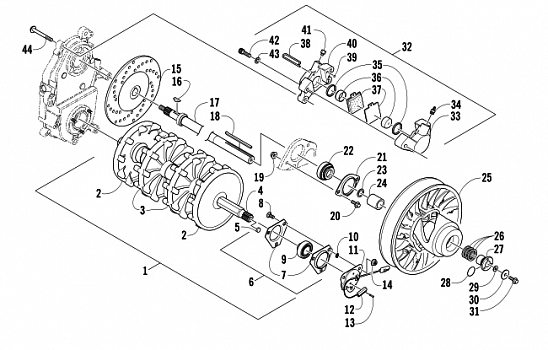 DRIVE TRAIN SHAFT AND BRAKE ASSEMBLIES