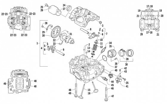 CYLINDER HEAD AND CAMSHAFT/VALVE ASSEMBLY (ENGINE SERIAL NO. 0309070 AND UP)