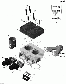 Cylinder, Exhaust Manifold and Reed Valve - 550F