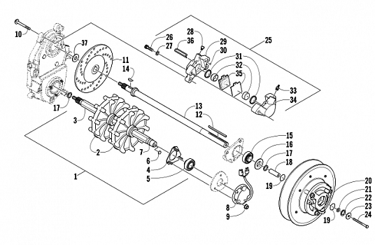 DRIVE TRAIN SHAFTS AND BRAKE ASSEMBLIES