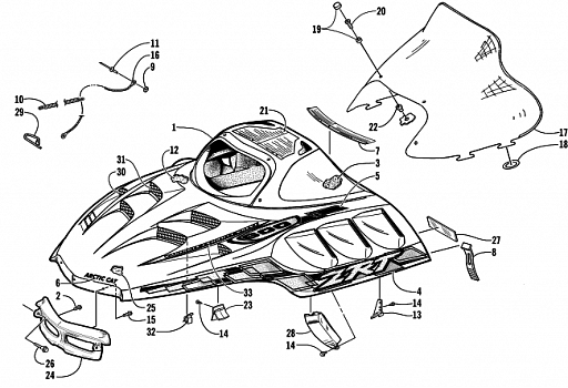 HOOD AND WINDSHIELD ASSEMBLY