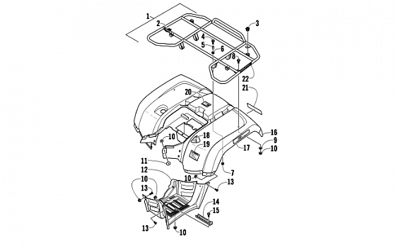 REAR RACK, BODY PANEL, AND FOOTWELL ASSEMBLIES