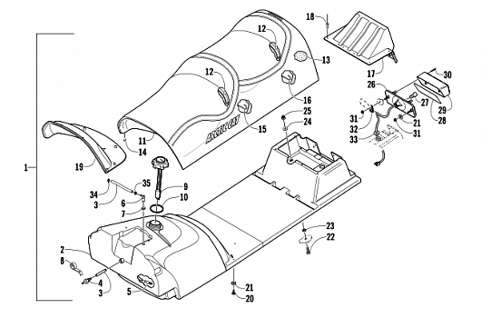 GAS TANK, SEAT, AND TAILLIGHT ASSEMBLY