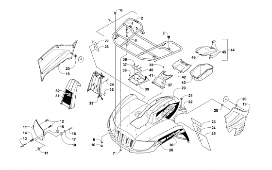 FRONT RACK, BODY PANEL, AND HEADLIGHT ASSEMBLIES