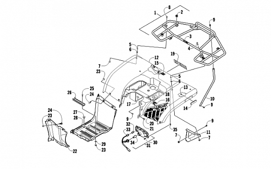 REAR BODY, RACK, AND TAILLIGHT ASSEMBLY