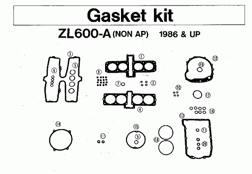 GASKET KIT (ZL600-A NON AP 1986 &amp; UP)