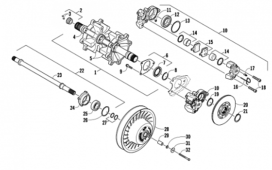 DRIVE TRAIN SHAFTS AND BRAKE ASSEMBLIES