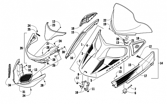 HOOD, WINDSHIELD, AND FRONT BUMPER ASSEMBLY