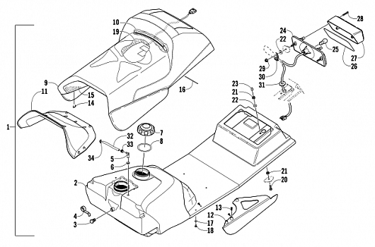 GAS TANK, SEAT, AND TAILLIGHT ASSEMBLY