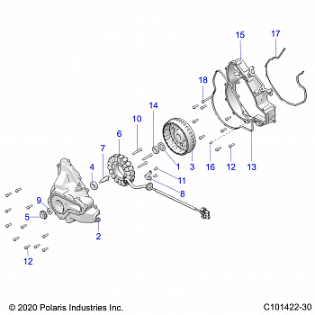 ENGINE, STATOR COVER and FLYWHEEL - A20S6E57A1/3A1 (C101422-30)