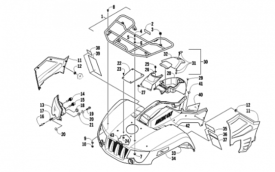 FRONT RACK, BODY PANEL, AND HEADLIGHT ASSEMBLIES