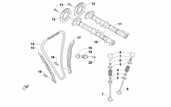 CAMSHAFT, CHAIN, AND VALVE ASSEMBLY