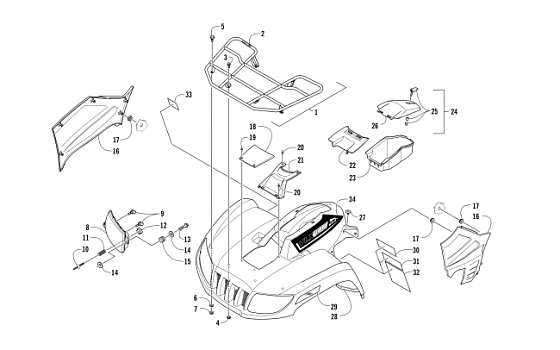 FRONT RACK, BODY PANEL, AND HEADLIGHT ASSEMBLIES