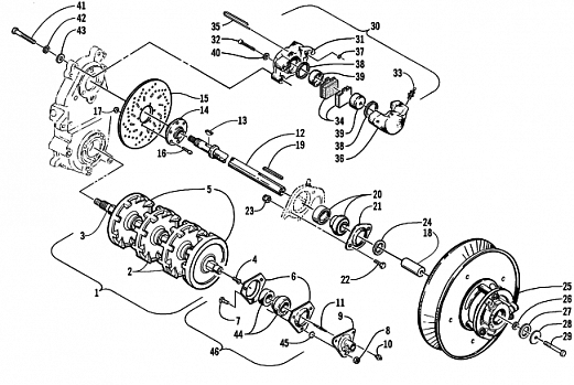 DRIVE TRAIN SHAFTS AND BRAKE ASSEMBLIES