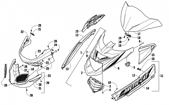 HOOD, WINDSHIELD, AND FRONT BUMPER ASSEMBLY