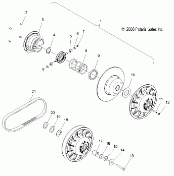 DRIVE TRAIN, SECONDARY CLUTCH and DRIVE BELT - S09PP7FS/FE (49SNOWDRIVENCLUTCH09FSTRG)