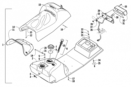 GAS TANK, SEAT, AND TAILLIGHT ASSEMBLY