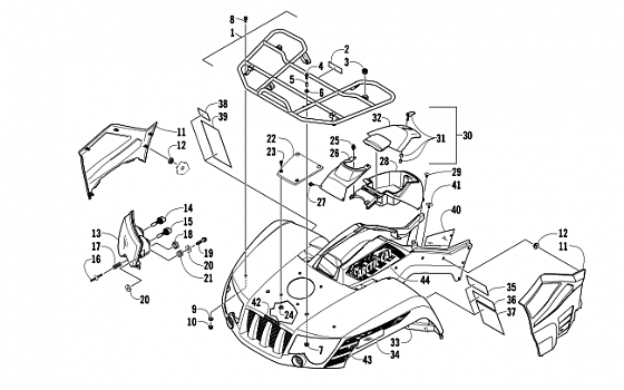 FRONT RACK, BODY PANEL, AND HEADLIGHT ASSEMBLIES