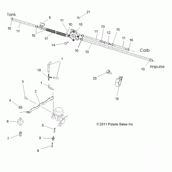 ENGINE, CARBURETOR MOUNTING and FUEL LINES - A12MH46AF/AX/AZ (49ATVCARBBRKT11HAWK)
