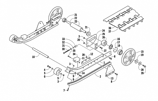 SLIDE RAIL, IDLER WHEELS, AND TRACK ASSEMBLY