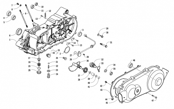 LEFT CRANKCASE AND COVER ASSEMBLY