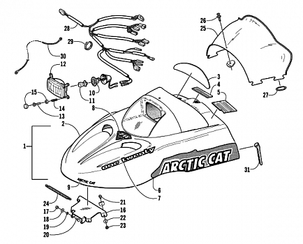 HOOD, HEADLIGHT, AND WINDSHIELD ASSEMBLY