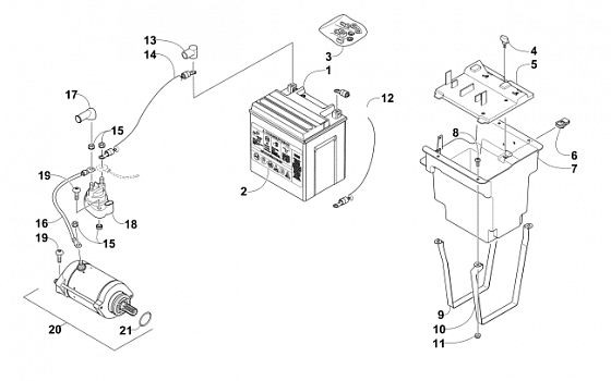 BATTERY AND STARTER MOTOR ASSEMBLY