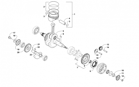 CRANKSHAFT, BALANCER, STARTER GEAR, AND PISTON ASSEMBLIES