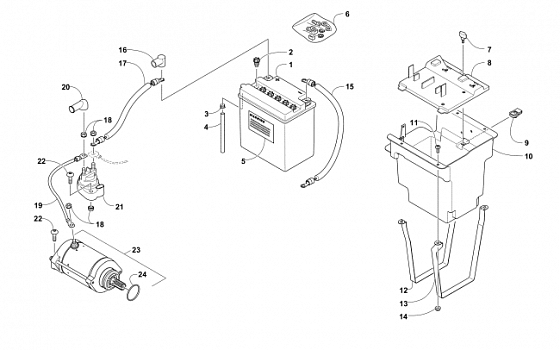 BATTERY AND STARTER MOTOR ASSEMBLY