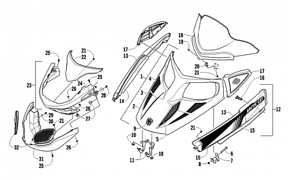 HOOD, WINDSHIELD, AND FRONT BUMPER ASSEMBLY