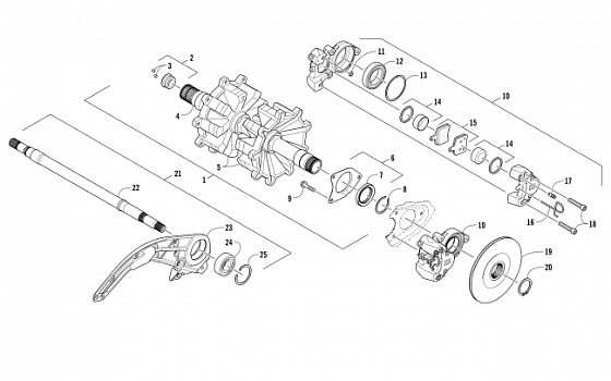 DRIVE TRAIN SHAFTS AND BRAKE ASSEMBLIES