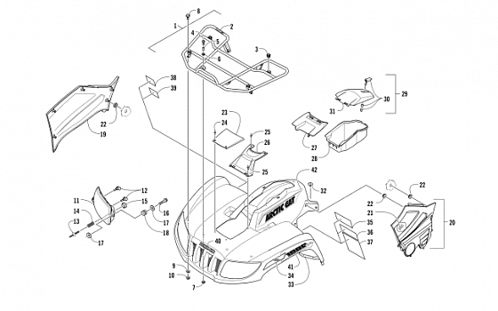 FRONT RACK, BODY PANEL, AND HEADLIGHT ASSEMBLIES