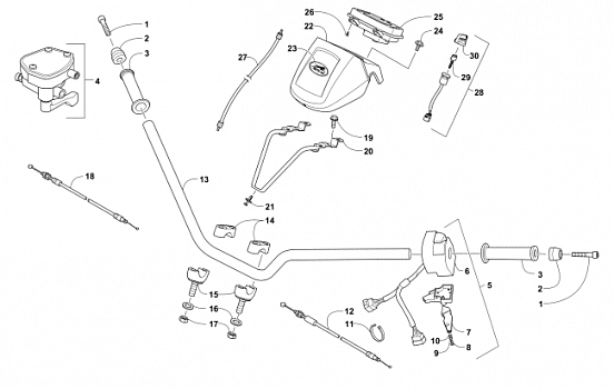 HANDLEBAR, INSTRUMENT POD, AND CONTROL ASSEMBLIES