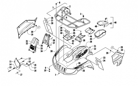 FRONT RACK, BODY PANEL, AND HEADLIGHT ASSEMBLIES